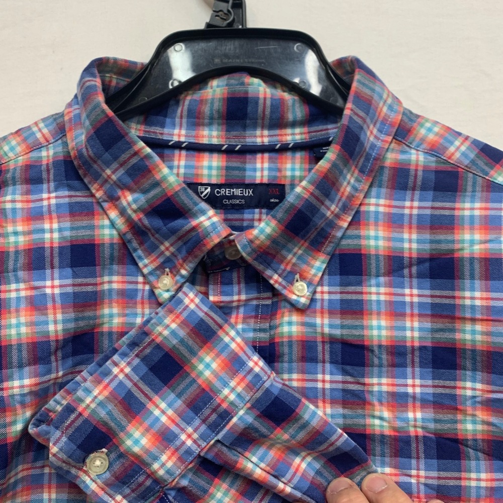 Cremieux‎ Classics Mens XXL Blue Orange Plaid Button Down Shirt 100% Cotton Long